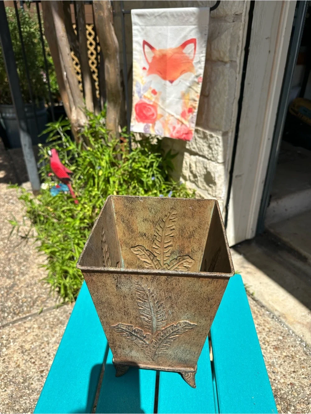 Decorative Brown Metal Planter with Leaf Motif